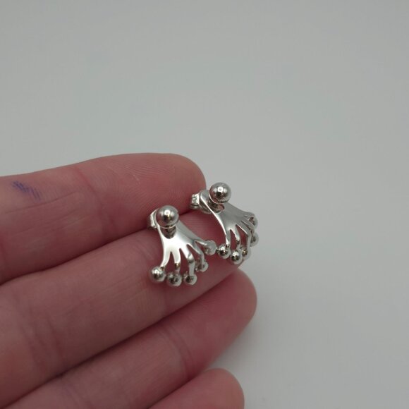 925 Sterling Silver Unique Odd Curved Style Earrings - Picture 2 of 6